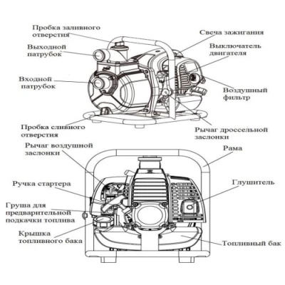 Мотопомпа LEO LGP40 бензиновая, поверхностная, мощность - 2.2кВт, напор - 35м, производительность - 100л/мин, производительность - 100-1000л/мин