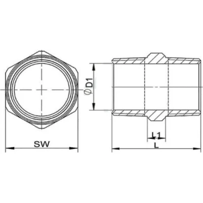 Ниппель резьбовой NewKey NK‑NM/4 1/8″ Ду6 Ру16 корпус – нержавеющая сталь AISI304 (CF8), присоединение – наружная резьба
