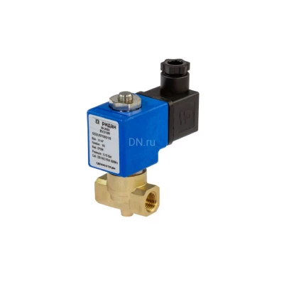 Клапан электромагнитный Ридан EV210R Ду8 Ру5 прямого действия, корпус - латунь, уплотнение - PTFE, присоединение - внутренняя резьба 1/4″, нормально-закрытый, перепад давления 0-5бар, катушка - 230В