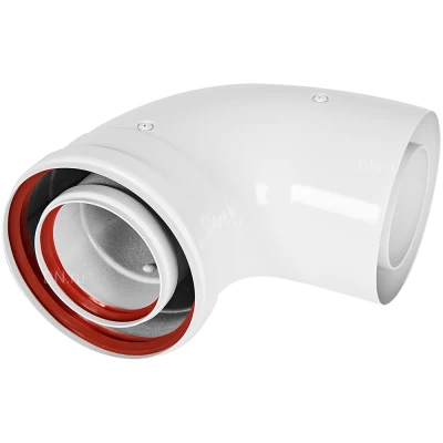 Отвод ROMMER RCA-8125-000090 Ду80х125 90° традиционный, коаксиальный, материал - алюминий, тип соединения - папа-мама