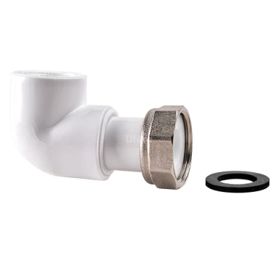 Угольники РВК Дн20x1/2″-32x1 1/4″ Ру25, с накидной гайкой, материал корпуса - полипропилен, присоединение - под приварку/внутренняя резьба