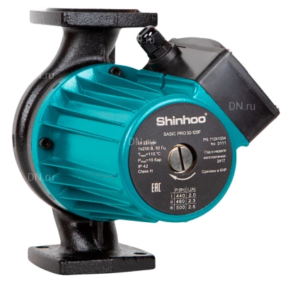 Насос циркуляционный Shinhoo BASIC PRO 50-12SF поверхностный, корпус - чугун, мощность - 1кВт, напор - 13м, производительность - 400л/мин, 220В
