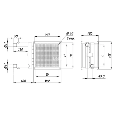 Воздухонагреватель канальный SHUFT WHC 300x300-2 водяной, корпус - оцинкованная сталь, мощность - 16.9кВт, производительность - 500м3/час