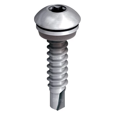 Шуруп самосверлящий EJOT SAPHIR JT4-FR-4-5.5х19 E11/2 с полукруглой выпуклой головкой, сверло 4мм, диаметр 4.5мм, длина 19мм, толщина соединительных деталей 0-44мм, материал - нержавеющая сталь A2, уплотнительная шайба E11, упаковка - 1000шт