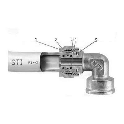 Крестовина металлопластиковая STI обжимная 90 градусов Ду20 Ру25