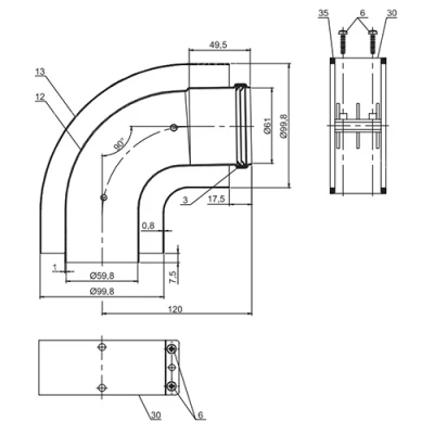 Адаптер STOUT SCA-6010-230190 угловой с Ду60х100 на Ду60х100 90° коаксиальный, материал - алюминий, для Vaillant, Protherm NEW