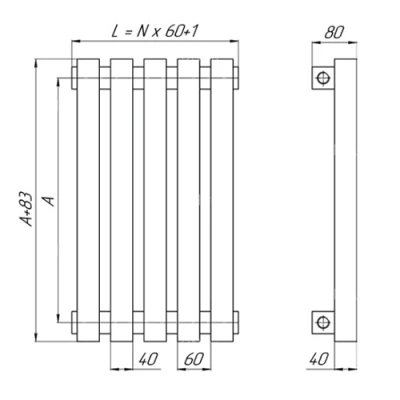 Радиатор стальной трубчатый STOUT STQV4017504RAL1T103S9005 TUBE QUADRO, боковое подключение G1/2, 4 секции, цвет - черный матовый муар, кронштейны в комплекте