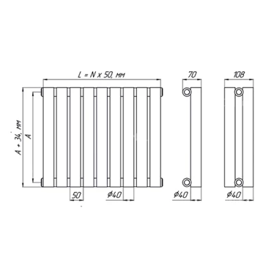 Радиатор стальной трубчатый STOUT STR40117504 TUBE ROUND, боковое подключение G1/2, 4 секции, цвет - белый, кронштейны в комплекте