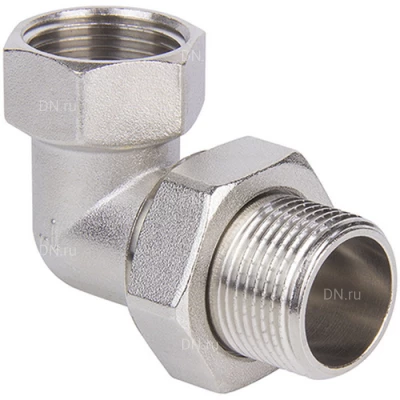 Американки TEBO 1/2-1 1/4″ Ду15-32 Ру25-40 угловые, корпус - латунь никелированная, внутренняя/наружная резьба