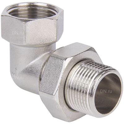 Американка TEBO 1/2″ Ду15 Ру40 угловая, корпус - латунь никелированная, внутренняя/наружная резьба