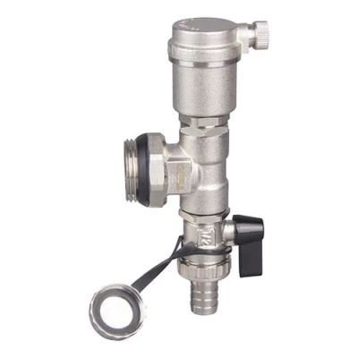 Тройники коллекторные TEBO T-КГ.ТР.503.1.ЧБ.CN 1″ Ду25 Ру10 с дренажным краном и воздухоотводчиком, присоединение - наружная резьба, корпус - латунь