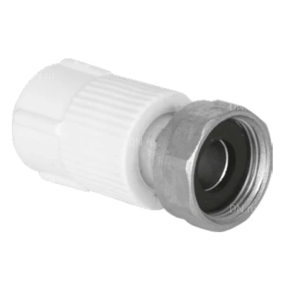 Муфта TEBO C-TB Дн25x1″ Ру20 комбинированная, материал - полипропилен, присоединение - сварка / накидная гайка, с металлическим штуцером, цвет - белый