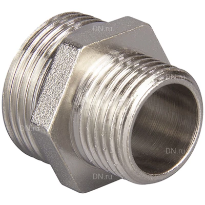 Ниппель TEBO 1 1/2х1″ Ду40х25 Ру25 переходной, корпус - латунь никелированная, наружная резьба