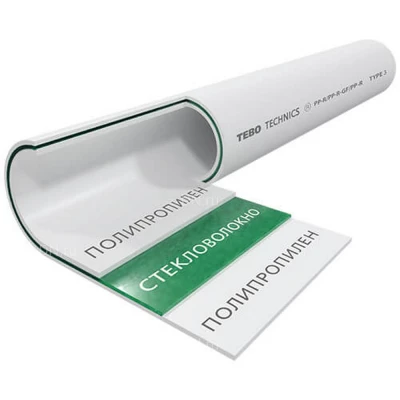 Труба PPR TEBO SDR7.4 Дн90 Ру16, материал - полипропилен, длина - 4м, стекловолокно