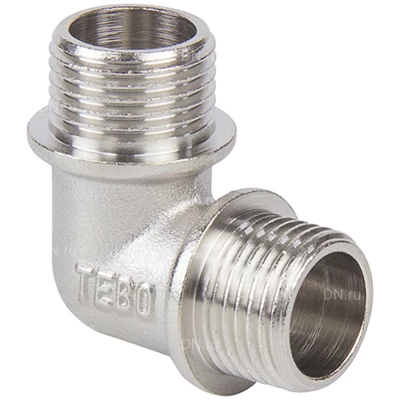 Угольник TEBO 1/2″ Ду15 Ру40 равнопроходной, наружная резьба, корпус - латунь никелированная