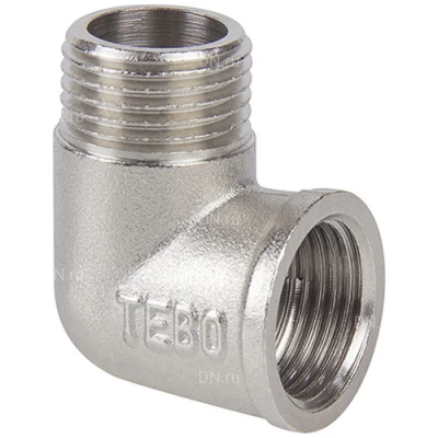 Угольники TEBO 3/4-1 1/4″ Ду20-32 Ру25-40 равнопроходные, внутренняя/наружная резьба, корпус - латунь никелированная