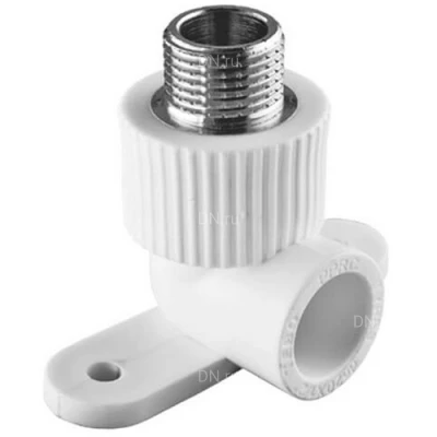 Угольники TEBO Дн25х1/2″ Ру20 комбинированные, наружная резьба/сварка, с креплением, корпус - полипропилен PP-R, белые