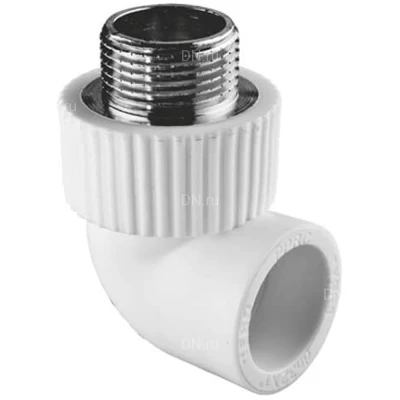 Угольник TEBO Дн25х3/4″ Ру20 комбинированный, наружная резьба/сварка, корпус - полипропилен PP-R, белый