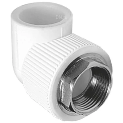 Угольник TEBO Дн32х1″ Ру20 комбинированный, внутренняя резьба/сварка, под ключ, корпус - полипропилен PP-R, белый