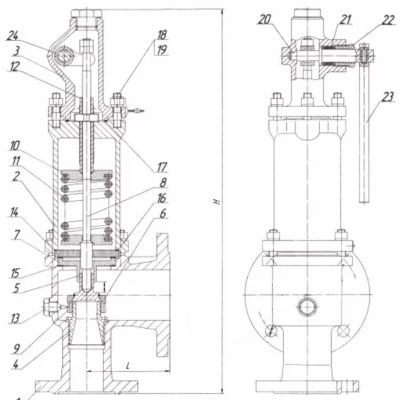 Клапан предохранительный ВБТА 17с25нж Ду80 Ру40 фланцевый
