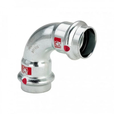 Отводы Viega Prestabo 1116 Ду12 Ру16, угол 90°, корпус - сталь оцинкованная, уплотнение - EPDM, присоединение - пресс, с контуром безопасности SC-Contur