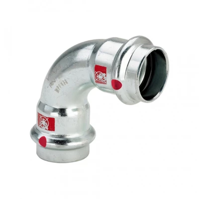 Отвод Viega Prestabo 1116 Дн12 Ру16, угол 90°, корпус - сталь оцинкованная, уплотнение - EPDM, присоединение - пресс, с контуром безопасности SC-Contur