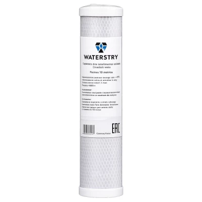Картридж WATERSTRY SL CTO-10B угольный, прессованный, корпус Slim Line, высота - 9 3/4″, степень фильтрации - 5мкр, расход - 0.36м3/ч, наполнитель - активированный уголь