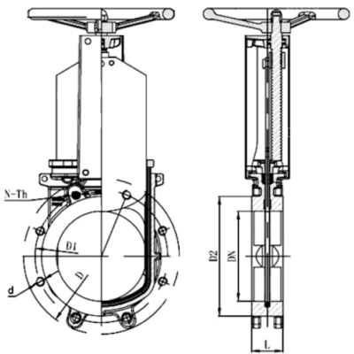 Задвижка шиберная ТехГидроМаш Ду700 Ру10 двусторонняя, межфланцевая, шпиндель - невыдвижной, корпус - чугун, уплотнение - NBR, с редуктором