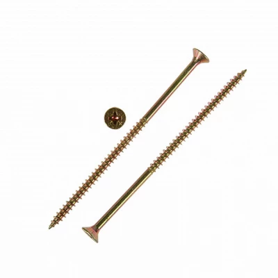 Шуруп для дерева ZITAR 6х140мм 700шт, головка - потайная, диаметр - 6мм, длина - 140мм, материал - углеродистая сталь, покрытие - желтый цинк, упаковка - 700шт