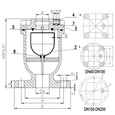 Воздухоотводчик автоматический (вантуз) ABRA AV01F-150-16 Ду150 Ру16 фланцевый, корпус - чугун GGG50, уплотнение - NBR
