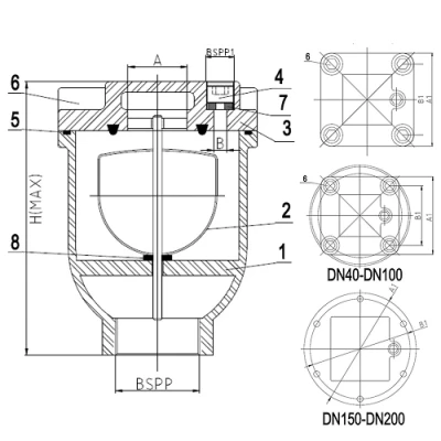 Воздухоотводчики автоматические (вантуз) ABRA-AV01T Ду15-80 Ру16 прямые, с пробкой на отверстии в крышке для возможности установки небольшого дополнительного воздушника