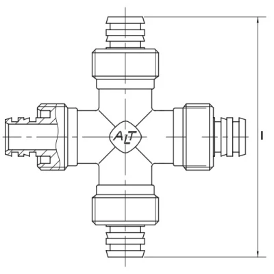 Крестовина TEBO Дн20х20х20х20 Ру20 для металлопластиковых труб, соединительная, присоединение компрессионное, корпус – никелированная латунь
