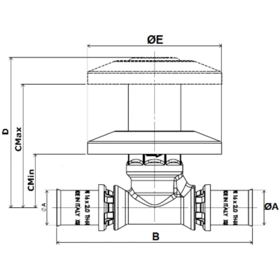 Вентиль APE ARL600 Ду20х20 Ру16 с хромированной ручкой для металлопластиковых труб, присоединение - пресс, корпус - латунь