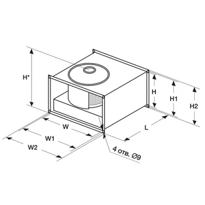 Вентилятор канальный BM LINE 500x250-4/3 прямоугольный, электропотребление - 490Вт, напряжение - 400В, корпус - оцинкованная сталь, IPX4