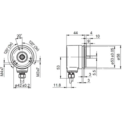 Энкодер инкрементальный Baumer EIL580P-SY06.5PQ.10000.BP Ду58 синхрофланец, выступающий вал - 6мм, материал корпуса - алюминий, разрешение - 10000имп/об, напряжение - 4.75-30В, выход - HTL, IP65, тангенциальный кабель - 1м