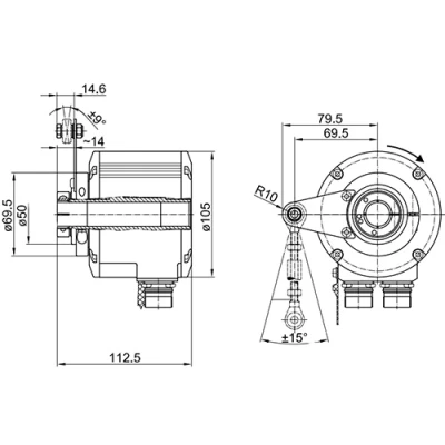 Энкодеры абсолютные Baumer HMG10-T-SSI Ду122 многооборотные, SSI, код Грея, сквозной полый вал - 16мм, материал корпуса - алюминий, напряжение - 4.75-30В, 13/16bit, IP66/67