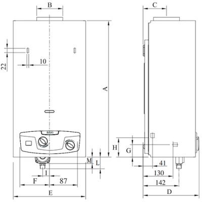 Водонагреватель газовый проточный Baxi SIG-2 14I настенный, мощность - 27.2кВт, корпус - нержавеющая сталь, Tmax 180°C