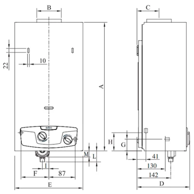 Водонагреватель газовый проточный Baxi SIG-2 11P настенный, мощность - 21.8кВт, корпус - нержавеющая сталь, Tmax 185°C