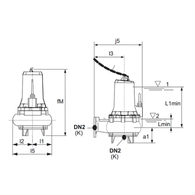 Насосы дренажные Calpeda GKC2 погружные, корпус - чугун, мощность - 2-35кВт, напор - 16.1-66.2м, производительность - 833-3000л/мин, 380В