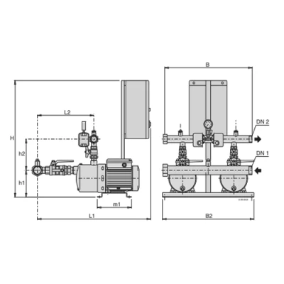 Насосные бустерные станции Calpeda BSM2F 2MXHM, мощность 900-3000Вт, напор 10-36м, производительность 130-442л/мин, 220В