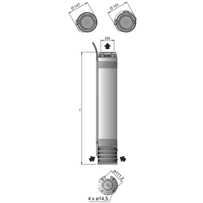 Насосы скважинные Calpeda 6SDN 12 погружные, корпус - нержавеющая сталь, мощность - 4-15кВт, напор - 102-345м, производительность - 300л/мин, 380В