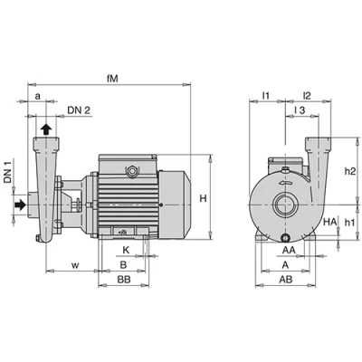 Насосы центробежные, моноблочные Calpeda B-CM поверхностные, корпус - бронза, мощность - 0.37-0.45кВт, напор - 12.3-18м, производительность - 80-110л/мин, 220В