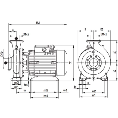 Насосы центробежные, моноблочные Calpeda BNM 40 фланцевые, поверхностные, корпус - бронза, мощность - 1.1-15кВт, напор - 14-90м, производительность - 450-800л/мин, 380В 2-ой эскиз
