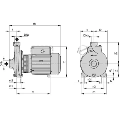 Насосы центробежные, моноблочные Calpeda NM 6 резьбовые, поверхностные, корпус - чугун, мощность - 0.75-1.1кВт, напор - 30.5-35.5м, производительность - 125-140л/мин, 380В