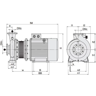 Насосы центробежные, моноблочные Calpeda BNMS 100 фланцевые, поверхностные, корпус - бронза, мощность - 30-75кВт, напор - 45-91м, производительность - 5000л/мин, 380В
