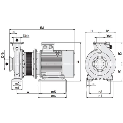 Насосы центробежные, моноблочные Calpeda BNMS 100 фланцевые, поверхностные, корпус - бронза, мощность - 30-75кВт, напор - 45-91м, производительность - 5000л/мин, 380В 2-ой эскиз