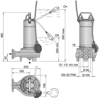 Насосы дренажные Calpeda GQG погружные, корпус - чугун, мощность - 0.9-1.5кВт, напор - 16.5-23м, производительность - 220-280л/мин, 380В