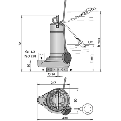 Насос дренажный Calpeda GQRM 10-14 погружной, корпус - чугун, мощность - 0.75кВт, напор - 13.5м, производительность - 400л/мин, 220В
