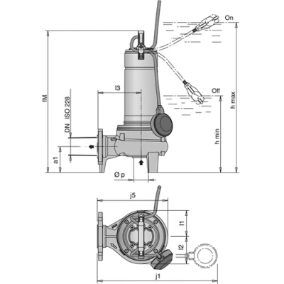 Насос дренажный Calpeda GQV 50-15 погружной, корпус - чугун, мощность - 1.5кВт, напор - 14.4м, производительность - 600л/мин, 380В