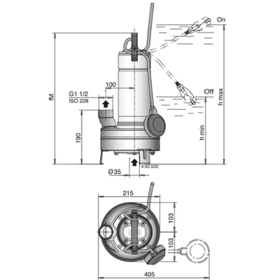 Насос дренажный Calpeda GXC 40-13 погружной, корпус - нержавеющая сталь, мощность - 0.9кВт, напор - 11.6м, производительность - 433л/мин, 380В